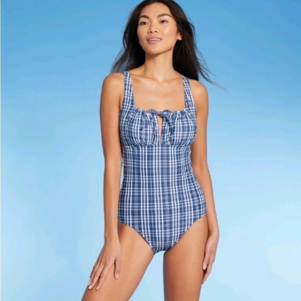 Women's Tunnel High Coverage One Piece Swimsuit - Kona Sol™ Blue Check Size S
